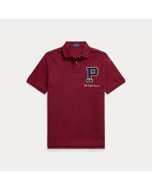 Polo Letterman in piqué Classic-Fit di Polo Ralph Lauren in Red da Uomo