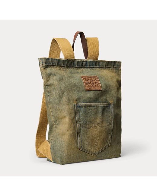 RRL Green Faded Denim Backpack for men