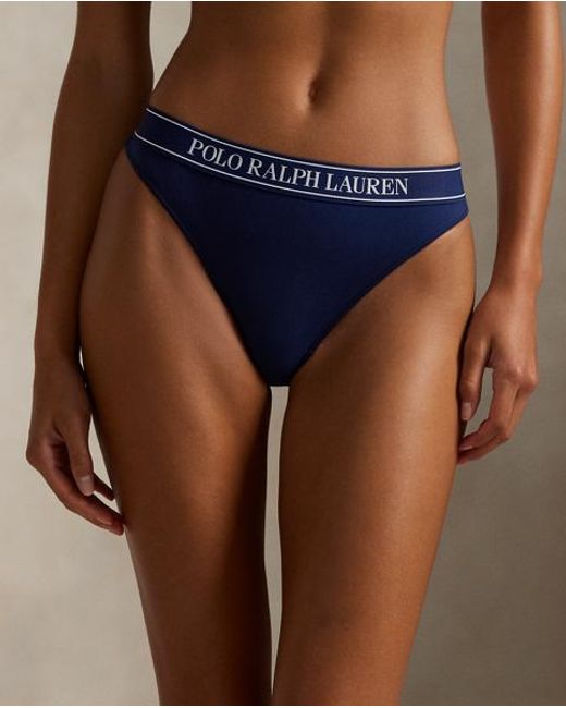 Polo Ralph Lauren Blue Repeat-Logo Mid-Rise Thong
