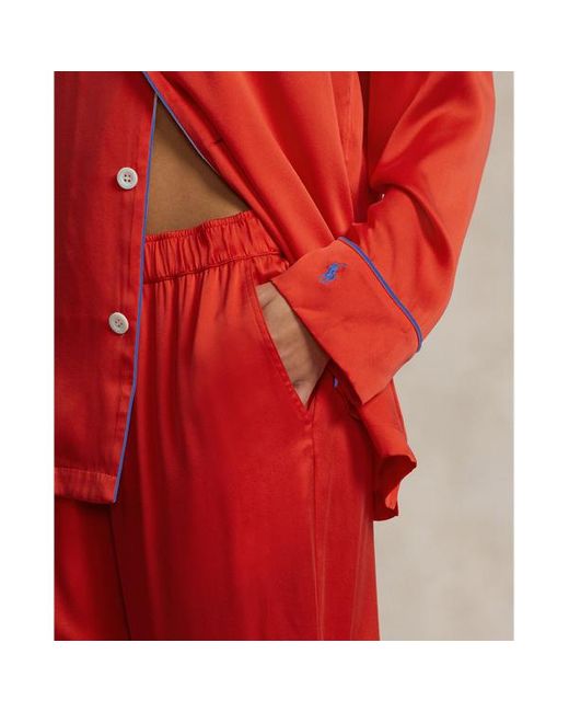 Pigiama in seta stretch a maniche lunghe di Ralph Lauren in Red