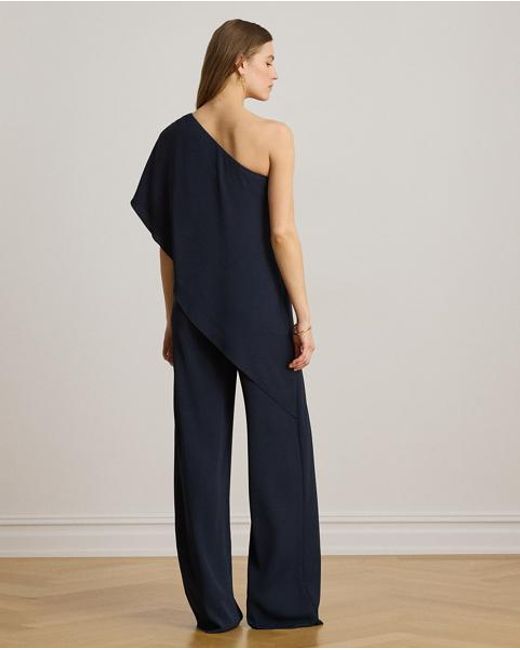 Ralph Lauren Blue Cape Georgette One-Shoulder Jumpsuit