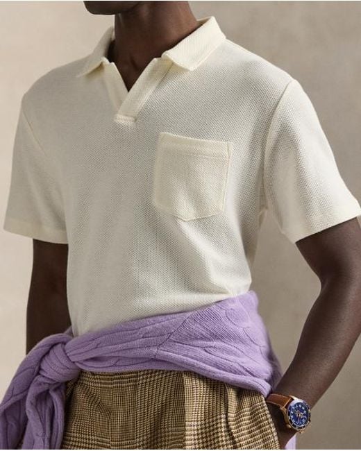 Polo Ralph Lauren White Standard Fit Honeycomb-Mesh Polo Shirt for men
