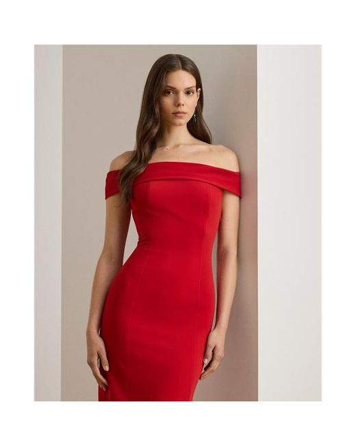 Ralph Lauren Red Ralph Lauren Crepe Off-The-Shoulder Gown