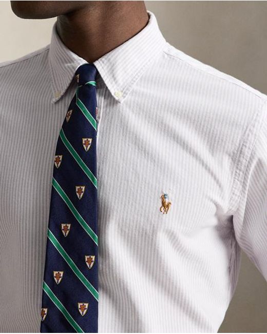 Polo Ralph Lauren White Custom Fit Striped Oxford Shirt for men
