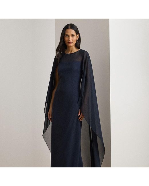 Petite - Abito in georgette con mantella di Ralph Lauren in Blue
