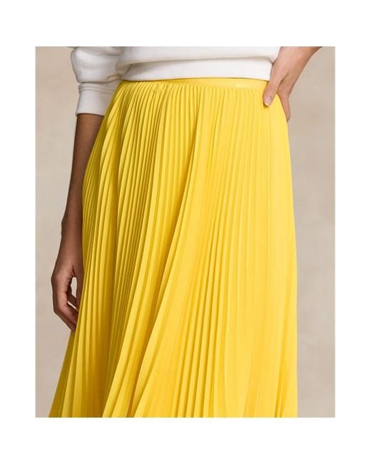 Falda midi con plisado Polo Ralph Lauren de color Yellow