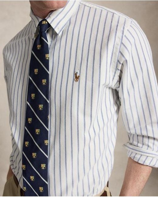 Polo Ralph Lauren White Custom Fit Striped Oxford Shirt for men