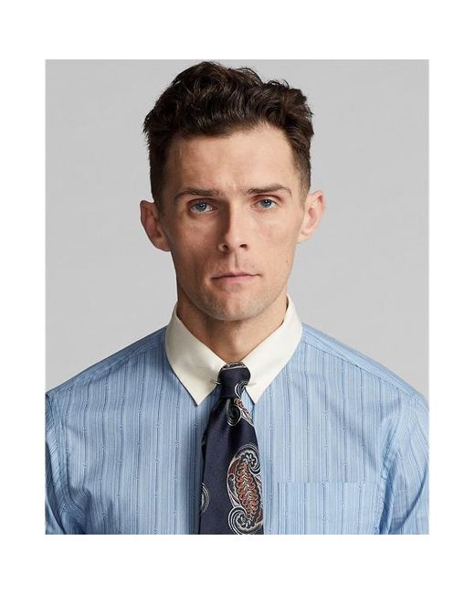 RRL Slim Fit Geweven Overhemd Met Geostrepen in het Blue voor heren