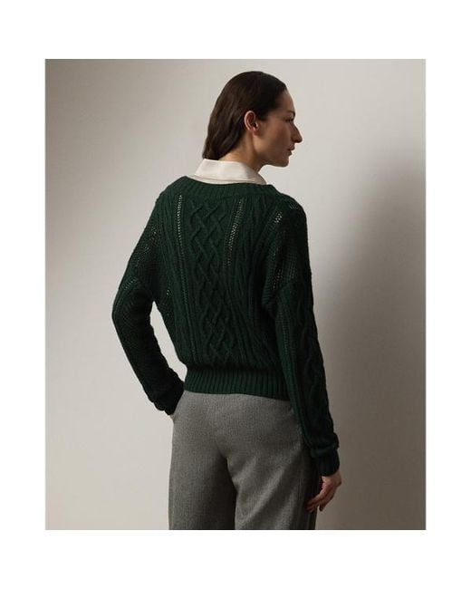 Ralph Lauren Black Ralph Lauren Cable-Knit Silk-Cashmere V-Neck Sweater