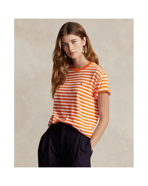 Ralph Lauren Orange Gestreiftes T-Shirt aus Baumwolle