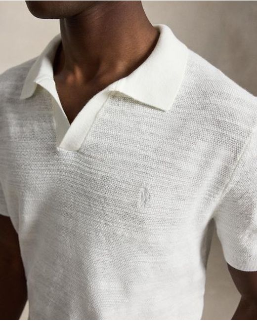 Polo Ralph Lauren White Cotton-Linen Polo-Collar Jumper for men