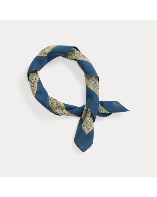 RRL Blue Logo Cotton Bandana for men