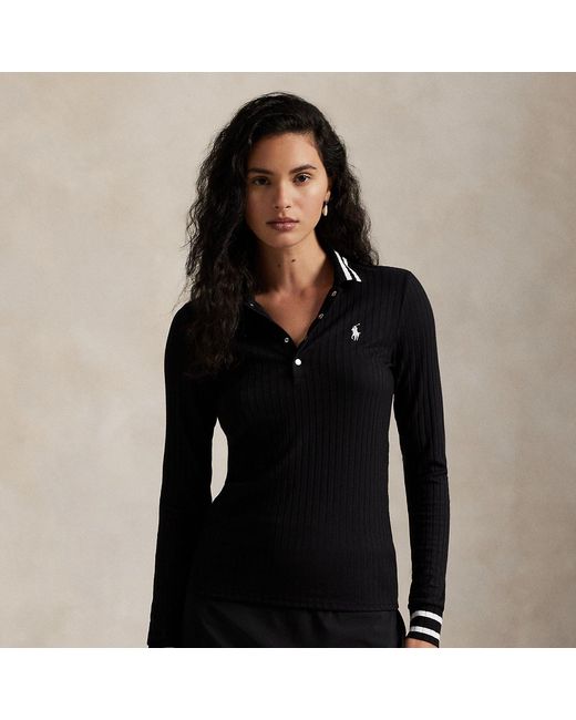 Ralph Lauren Black Slim Fit Rib-Knit Long-Sleeve Polo Shirt