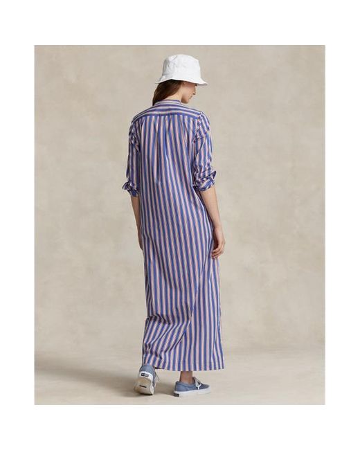 Ralph Lauren Blue Langärmliges Hemdkleid mit Streifen
