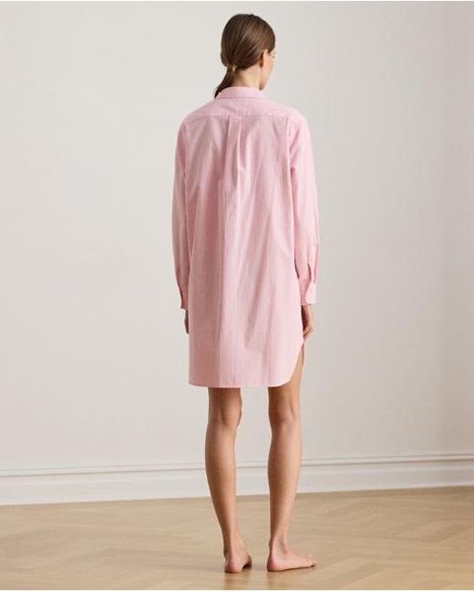 Ralph Lauren Pink Striped Cotton Poplin Sleep Shirt