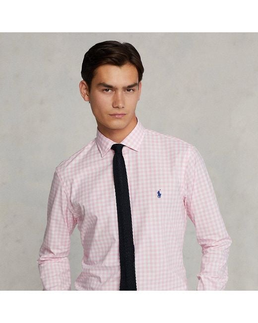 Ralph Lauren Cotton Classic Fit Gingham Stretch Poplin Shirt in Pink ...