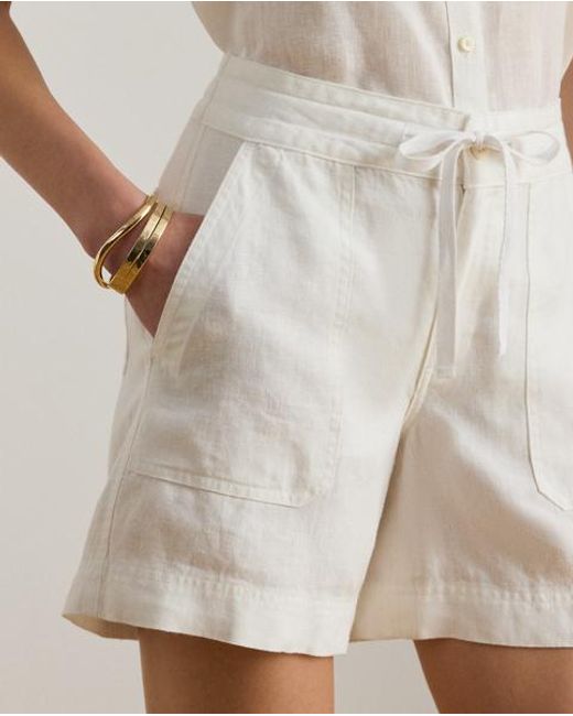 Ralph Lauren Natural Linen Wide-Leg Drawcord Shorts