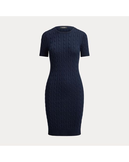 Ralph Lauren Blue Cable-Knit Short-Sleeve Jumper Dress