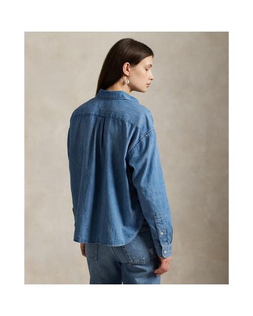 Ralph Lauren Blue Cropped Boxy Denim Shirt