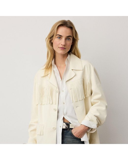 Ralph Lauren Natural Perce Fringe-Trim Lamb-Suede Jacket