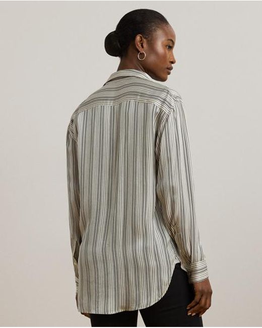Camisa De Raso Con Rayas Relaxed Fit Ralph Lauren de color Gray