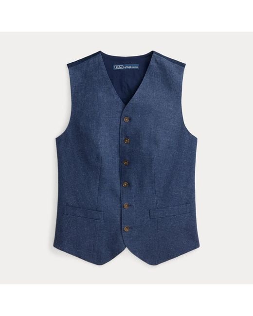 Polo Ralph Lauren Blue Buttoned Linen-Cotton Waistcoat
