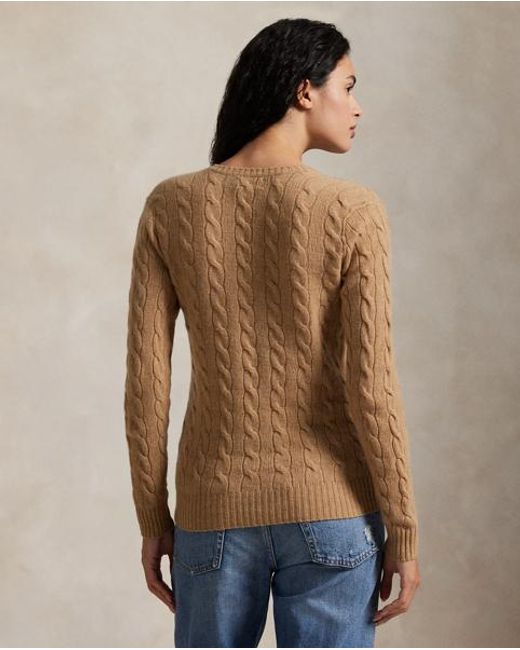Polo Ralph Lauren Brown Cable-Knit Wool-Cashmere V-Neck Sweater