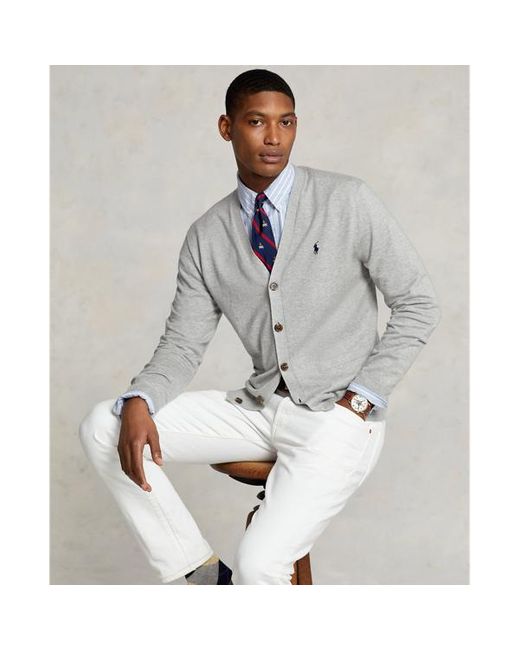 Polo Ralph Lauren Gray Cotton V-neck Cardigan for men