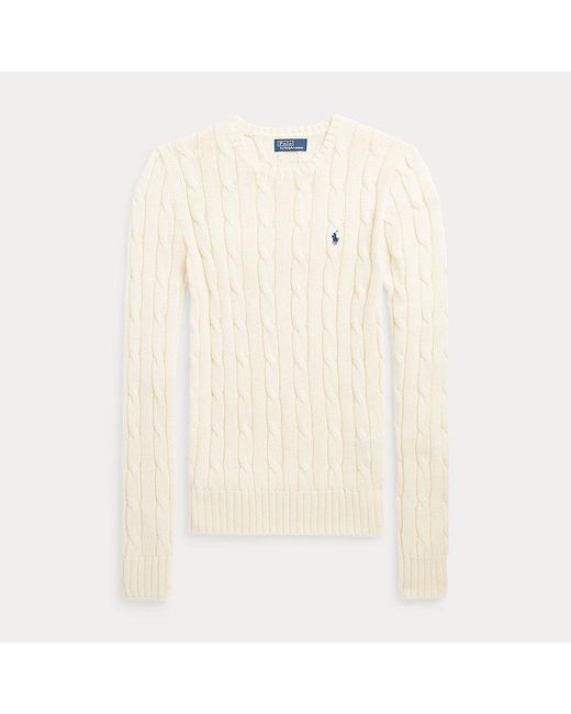 Polo Ralph Lauren White Cable-knit Cotton Crewneck Sweater