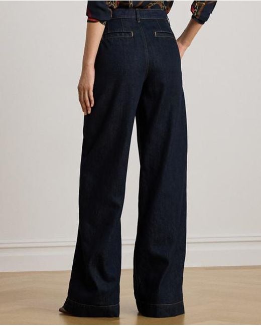 Jean Plissé Taille Haute Jambe Large Ralph Lauren en coloris Blue
