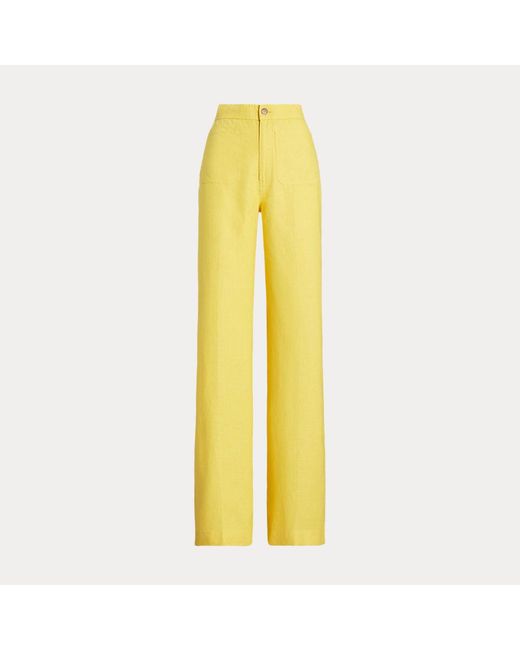Polo Ralph Lauren Yellow Leinenhose mit weitem ausgestelltem Bein