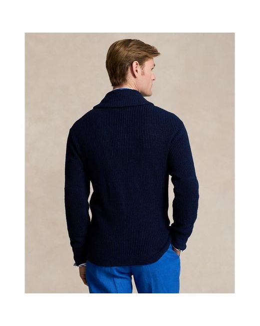 Polo Ralph Lauren Blue Distressed Linen-cotton Shawl Cardigan for men