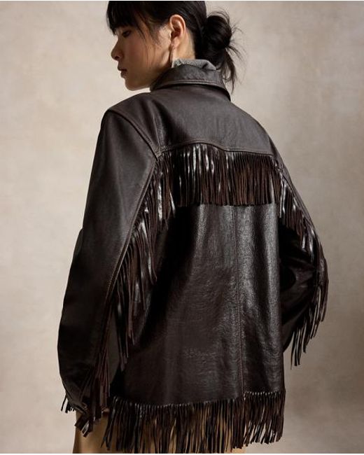 Polo Ralph Lauren Black Fringe-Trim Leather Shirt