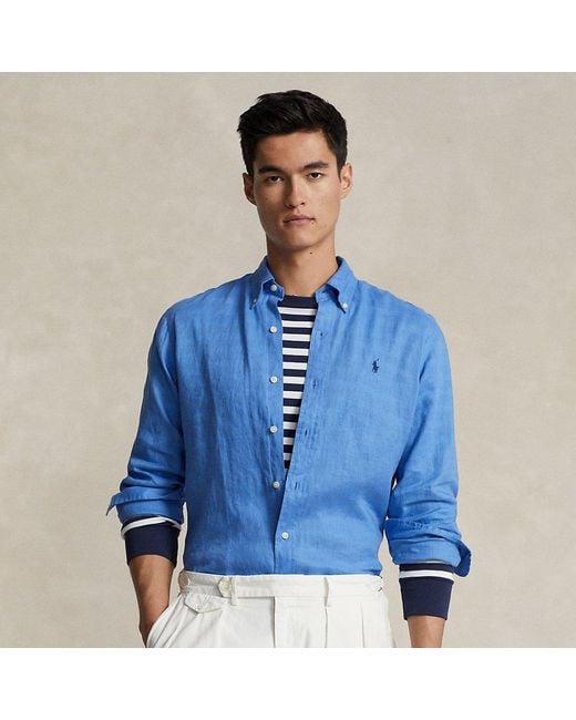 Polo Ralph Lauren Custom Fit Linnen Overhemd in het Blue voor heren