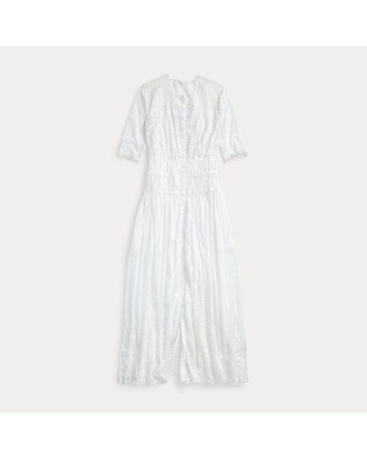 RRL White Lace-trim Cotton Voile Dress