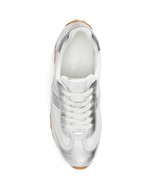 Ralph Lauren White Dani Metallic Leather & Suede Trainer