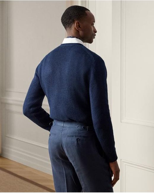 Ralph Lauren Zijde-Linnen Trui Met Polo Bear in het Blue voor heren