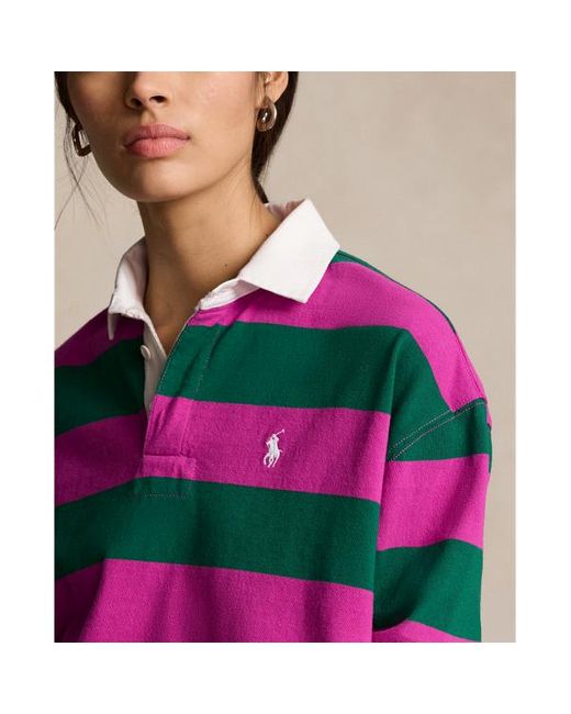 Polo Ralph Lauren Pink Striped Cropped Jersey Rugby Shirt