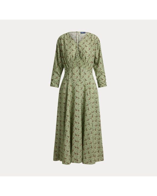 Polo Ralph Lauren Green Paisley Crepe Smocked Dress