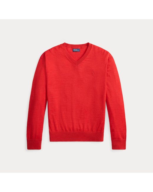 Polo Ralph Lauren Red Wool V-Neck Jumper