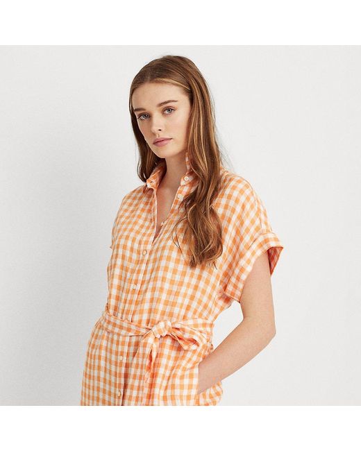 Ralph Lauren Orange Gingham Linen Shirtdress