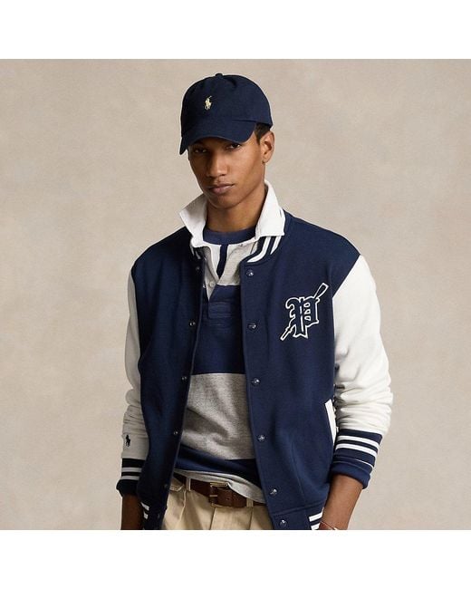 Ralph Lauren Blue Fleece Baseball Jacket for men