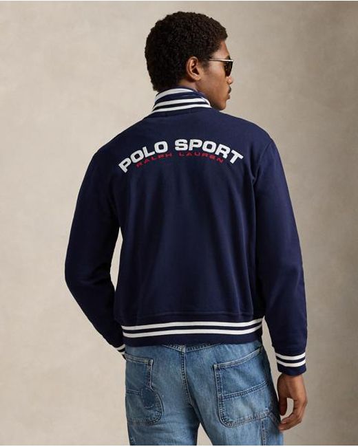 Ralph Lauren Blue Polo Sport Fleece Baseball Jacket for men