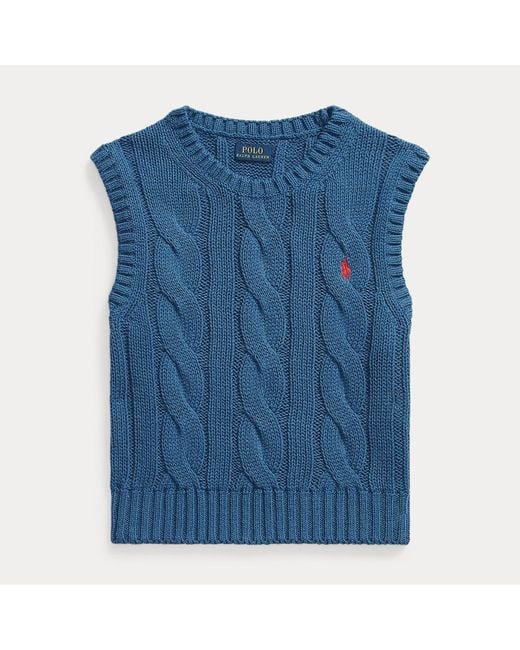 Polo Ralph Lauren Blue Cable-Knit Cotton Sleeveless Jumper