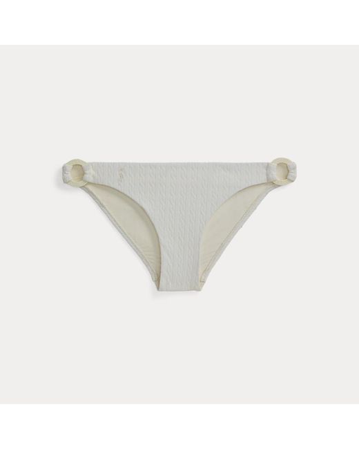 Polo Ralph Lauren White Zopfmuster-Bikinihose mit O-Ring