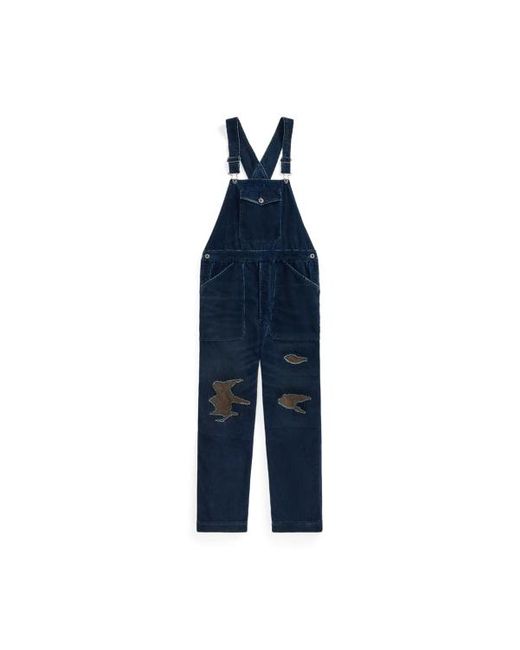 Salopette in velluto indaco con rammendi di RRL in Blue