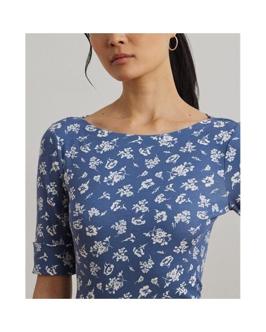 Petite - Maglietta a fiori con scollo a barchetta di Ralph Lauren in Blue