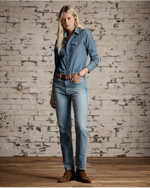 RRL Blue Indigo Chambray Western Shirt