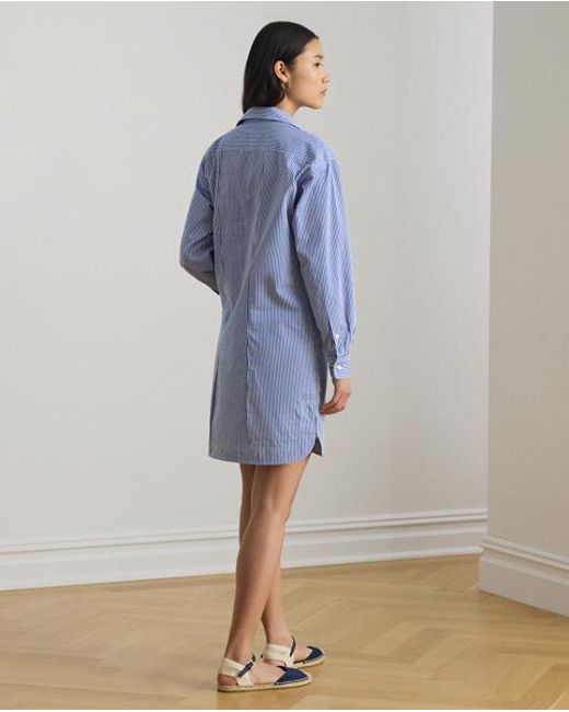 Ralph Lauren Blue Striped Cotton Broadcloth Shirtdress