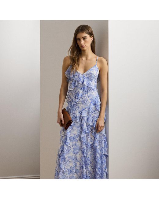 Ralph Lauren Blue Ralph Lauren Floral Ruffle-Trim Georgette Gown
